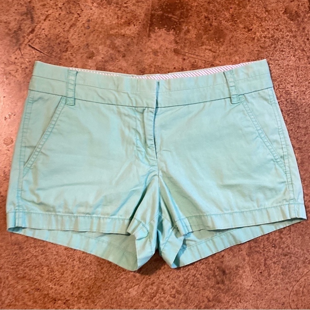 J. Crew turquoise cotton broken in chino shorty shorts